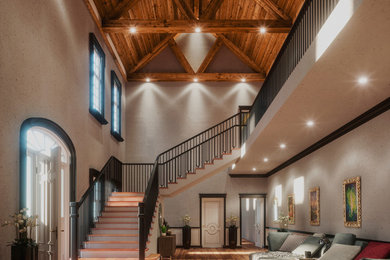 Example of an arts and crafts staircase design in Albuquerque