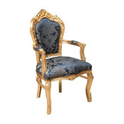 Louis XVI Fleur-de-Lys Armchair, Gold With Blue Damask