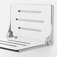 Silhouette Folding Wall Mount Shower Bench Seat, White Seat, Silver Frame
