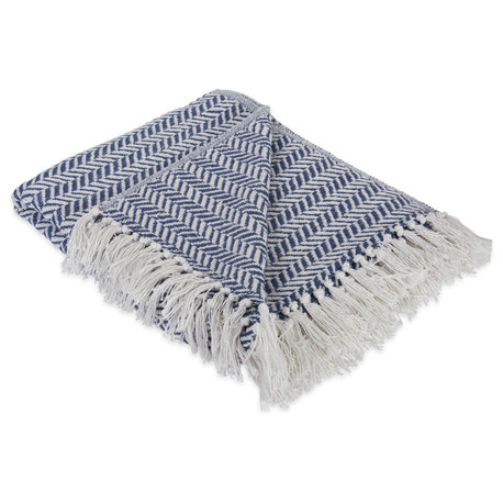 French Blue Herringbone Chevron Throw