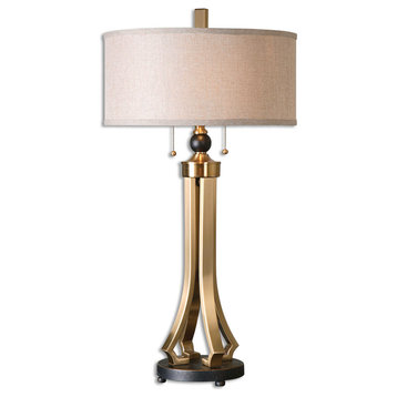 Uttermost Selvino Table Lamp | Brushed Brass Table Lamp with Beige Linen Shade