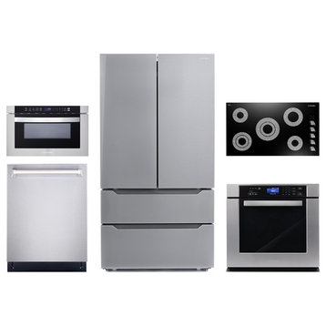 5PC, 36" Cooktop 24" Dishwasher 30" Wall Oven 24" Microwave & Refrigerator