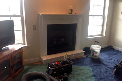 Gas Fireplace Makeover with stone and white mantel