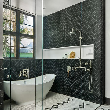 Black and White Bathroom with Industrial Accents