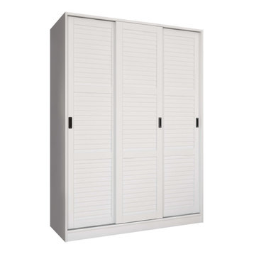 100% Solid Wood 3-Sliding Door Armoire, White
