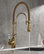 High Arc Swiveling Pull Out Spray Kitchen Faucet with Single Porcelain Handle, G