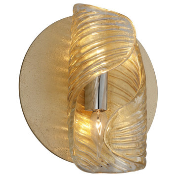 Flaunt, 2-Light Wall Scone, Gold Leaf, Clear Venetian Glass Shade