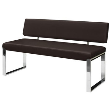 Mabel Bench Brown Leather PU Upholstered Chrome Legs Rectangular