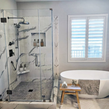 Spa-Inspired Shower Retreat with Sleek Marble Tile – Ladera Ranch Remodel