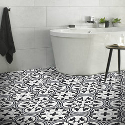 Moroccan Mosaic & Tile House - 8"x8" Agdal Handmade Cement Tile, Black/Gray/White, Set of 12 - Wall And Floor Tile