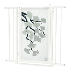 Fusion Gates - Fusion Gate with Ginkgo in Platinum Design, White Pearl, 32"-36" - Dog Gates