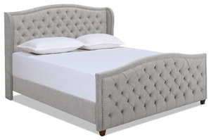 Marcella Upholstered Shelter Headboard Bed Set, Silver Grey, King