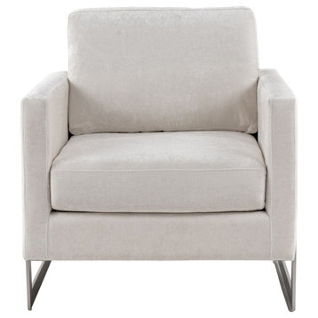 Modrest Prince Contemporary Off White Fabric and Silver Accent Chair