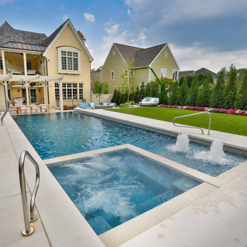 Hinsdale, IL Rectilinear Pool with Hot Tub Inside and Infinity Edge