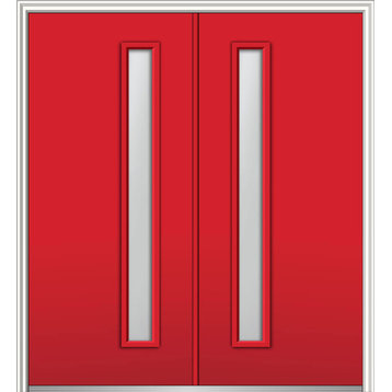 Frosted 1-Lite Fiberglass Smooth Double Door 62"x81.75" Right Hand In-swing