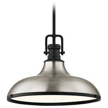 Farmhouse Satin Nickel Pendant Light with Black Accents 15.63-Inch Wide
