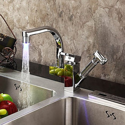 Contemporary Color Changing LED Pull Out KitchenTap-Chrome Finish T0790F - Kitchen Faucets