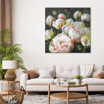 Elegant floral canvas wall art - Hand-painted blooming flowers "Blooming"