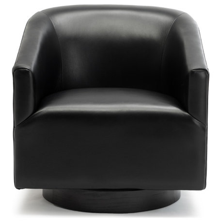 Geneva Charcoal Wood Base Swivel Chair, Black