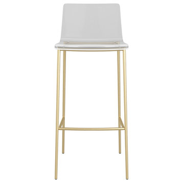 30" Clear And Silver Plastic Low Back Bar Height Bar Chairs With Footrest, Acrylic/Gold, Bar Height
