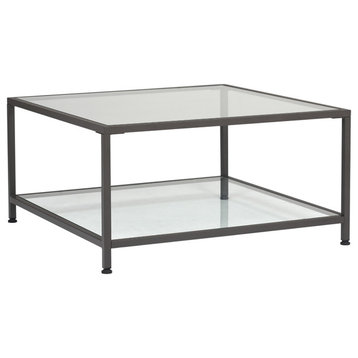 Studio Designs Home Camber 30" Modern Square Coffee Table in Pewter/Clear