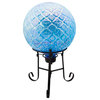 Garden Decor Embossed Glass Gazing Ball With Metal Stand, 10", Blue