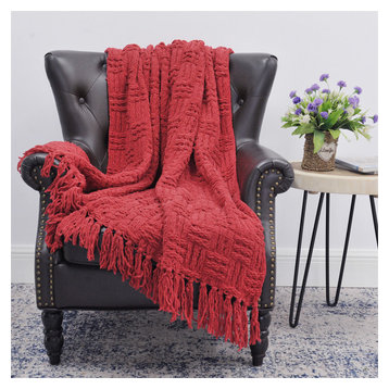 Cable Knitted Throw Blanket, Red, 60" X 80"