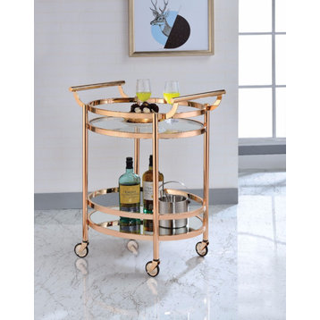 Oval Metal Serving Cart, Clear Glass & Copper