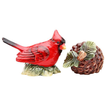 Red Cardinal and Pine Cone Salt and Pepper Shakers Set