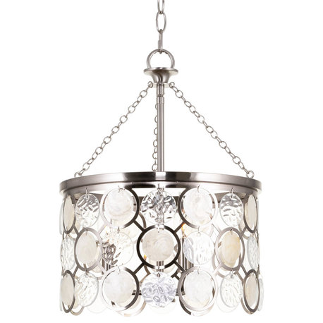 Kira Home Estelle 18" Chic Crystal Pendant Chandelier, Wavy Glass, Capiz Shell