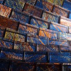 1x2 Glossy Glitter Blue and Red Sky Subway Glass Mosaic Tiles - Home Accessories & Decor