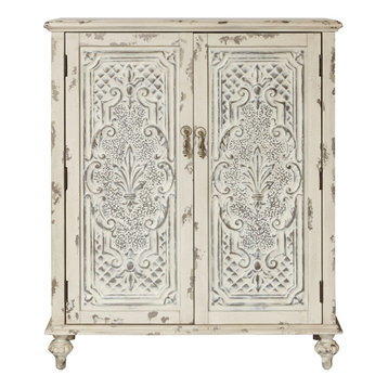 Two Door Fleur De Lis Accent Chest, Distressed White
