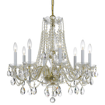 Traditional Crystal 8 Light Chandelier, Polished Brass (PB), Clear Hand Cut