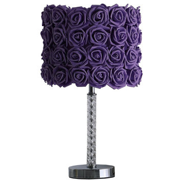 Bloom Roses Drum Shade Table Lamp With Twisted Acrylic Base, Purple