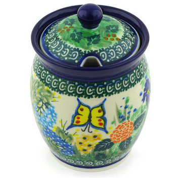 Polish Pottery 5" Stoneware Jar With Lid With Opening Hand-Decorated Design