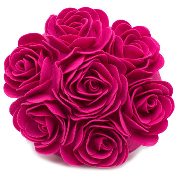 Multi Rose Motifs Felt 15" Round Decorative Throw Pillow, Fuchsia