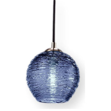Contemporary Spun Glass Globe Kitchen Pendant Lights, Steel Blue, 6" Round, Brus