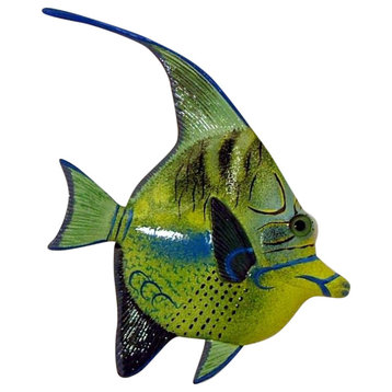 Tropical Bright Yellow Green Blue Angel Fish Hanger Wall Plaque
