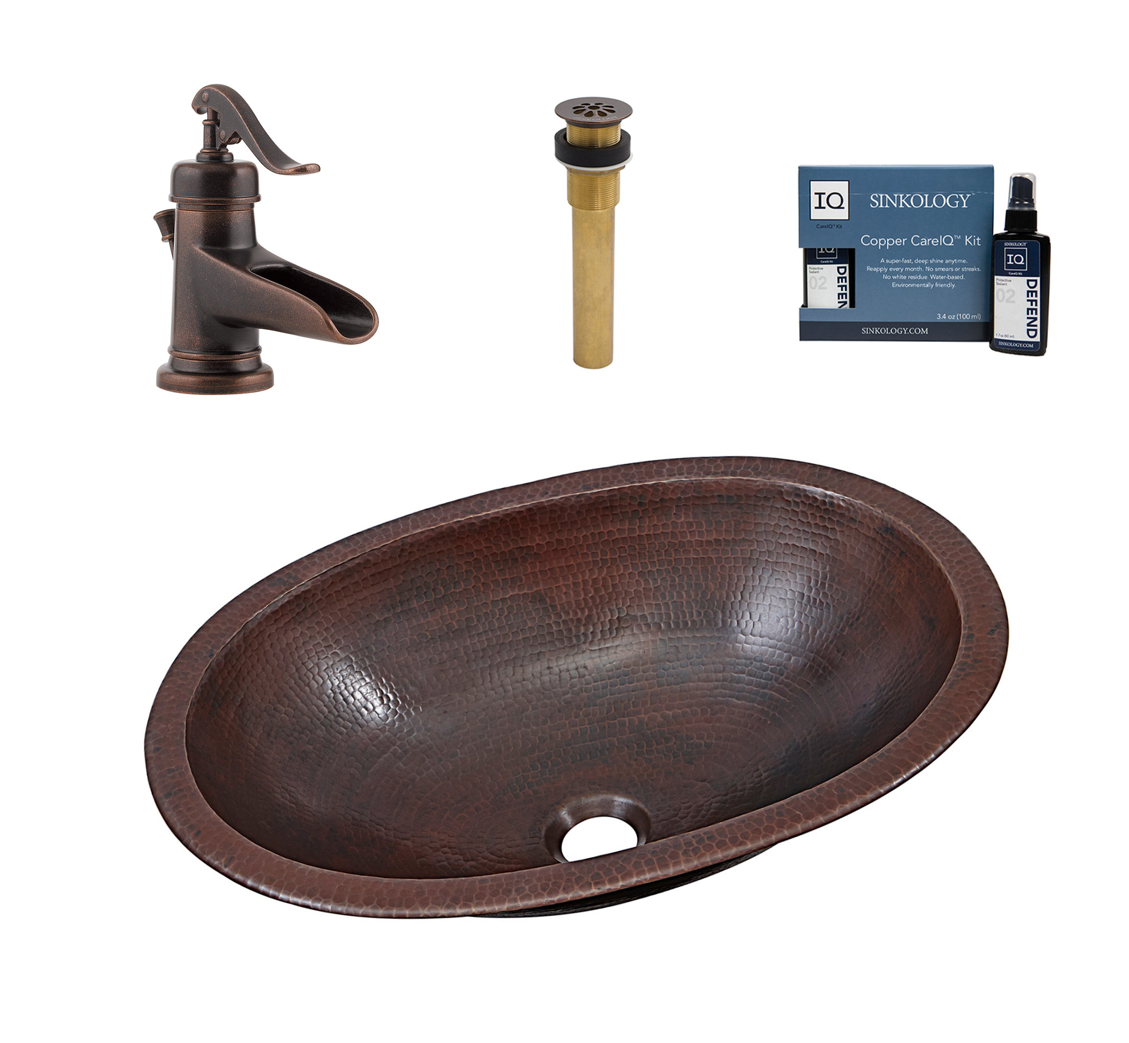 Schrodinger Copper 19" Oval Dual Flex Bath Sink with Ashfield Faucet Kit
