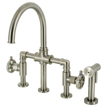 KS2338CG Bridge Kitchen Faucet With Brass Sprayer, Brushed Nickel