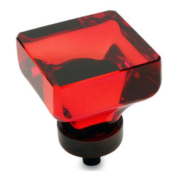 Cosmas - Cabinet Square Knob, Base, Oil Rubbed Bronze, Glass, Red, Set of 10 - Cabinet And Drawer Knobs