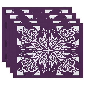 18"x14" Cuban Tile 3, Geometric Print Placemats, Set of 4, Purple