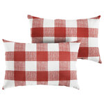 Mozaic Company - Stewart Red Buffalo Plaid Lumbar Pillow, Set of 2 - This wide checkered, white and red buffalo plaid pattern will add the perfect traditional accent to your d��_cor. Use this set of two outdoor lumbar pillows as a way to enhance the decorative quality of any seating area. With a classic buffalo plaid pattern, these pillows add an eye-catching and elegant touch wherever they are used. The exteriors are UV and fade resistant to maintain the attractive look and feel through long-term outdoor use. The 100 percent recycled fiber fill ensures a soft and supportive experience to maximize comfort.