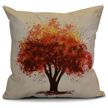 Fall Bounty Floral Print Outdoor Pillow, Brown, 20"x20"