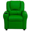 Contemporary Green Vinyl Kids Recliner with Cup Holder and Headrest