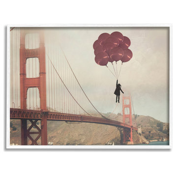 Bridge Girl Balloons Abstract Modern Collage Design, 20 x 16