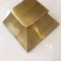 Egyptian Revival Brass Pyramid Ink Well with Milk Glass Holder - Desk Accessories