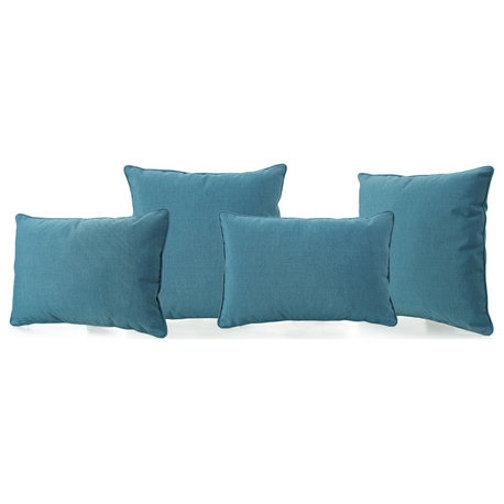 GDF Studio Corona Outdoor Patio Water Resistant Pillows, Teal, 4 Piece Set