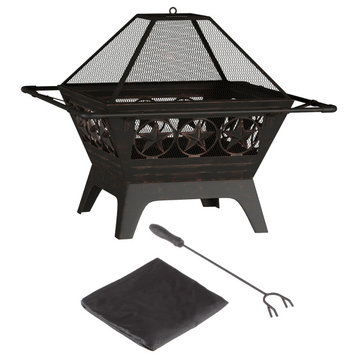 Pure Garden 5-PieceFire Pit With Star Cutouts, Black