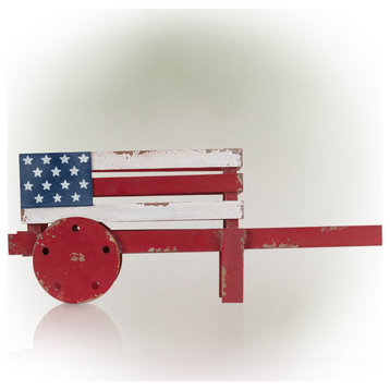 American Flag Wooden Wheel Barrel Planter